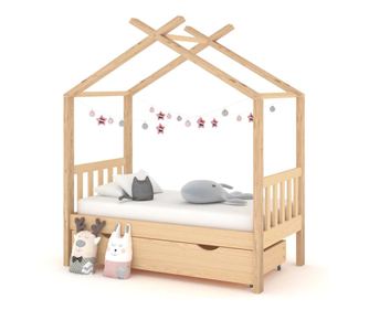 Cadru pat de copii, cu un sertar, 70x140 cm, lemn masiv de pin