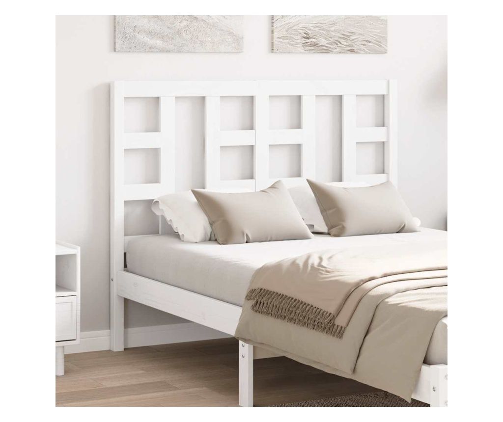 Tăblie de pat, alb, 126x4x100 cm, lemn masiv de pin