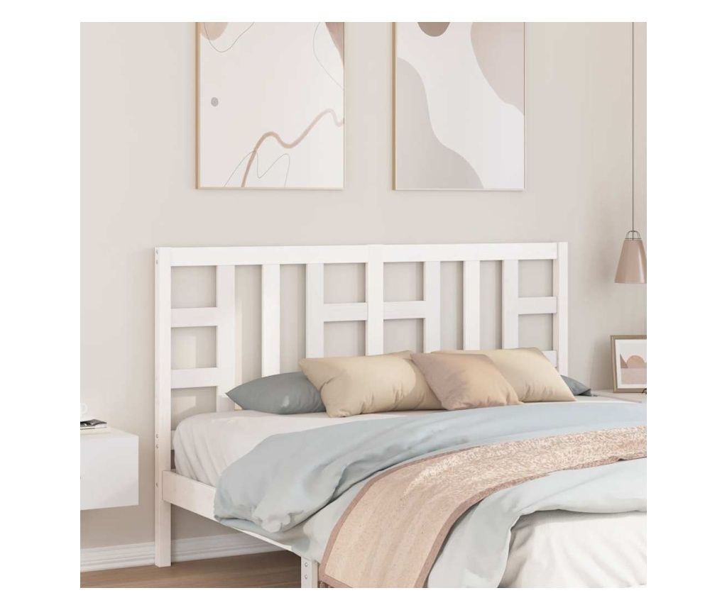 Tăblie de pat, alb, 156x4x100 cm, lemn masiv de pin