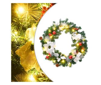 Božićni vijenac s LED svjetlima, zeleni, 60 cm, PVC