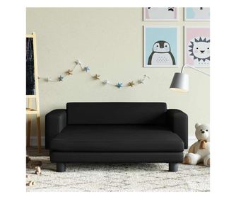 Pohovka pro děti s černým taburetem 100x50x30cm z ekologické kůže