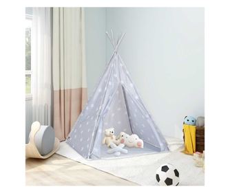 Dětský Teepee Stan s Taškou, Šedý, 115x115x160 cm, Polyester