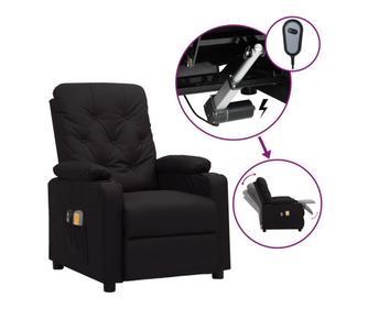 Elektrické polohovací masážní křeslo, černé, z umělé kůže