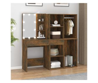 Fésülködőasztal LED-del / szekrényekkel, füstölt tölgy, forgácslap