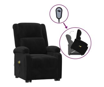 Polohovací masážní křeslo s funkcí zvedání, černé, sametové