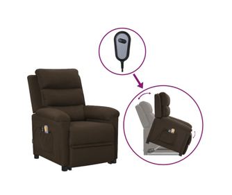 Polohovací masážní křeslo s funkcí zvedání, tmavě hnědé, látka