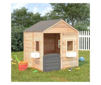 Domeček na hraní, uzamykatelné dveře/květinové truhlíky, masivní jedlové dřevo