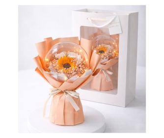 Šopek dišečih rož iz bambusa, z LED lučkami v krogli, darilo v elegantni škatli, 3 načini osvetlitve, 30 cm, BUK14ZO