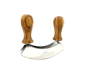 Nóż mezzaluna do siekania, rękojeści z drewna oliwnego, podwójne ostrze ze stali nierdzewnej, szerokość 13 cm