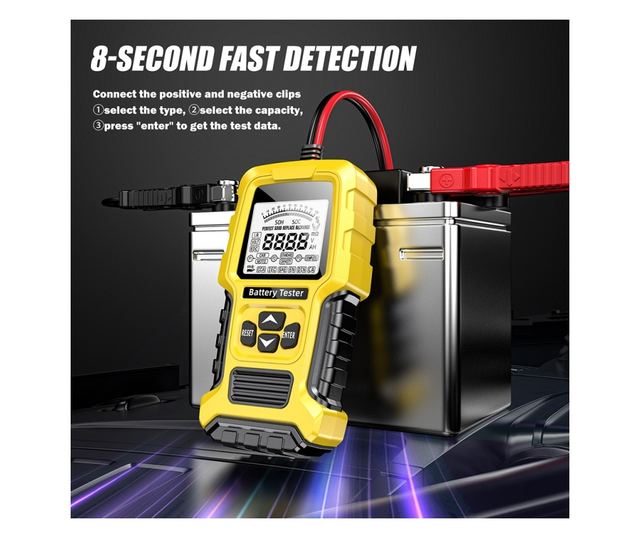 Tester Inteligent de Baterii Foxsur FBT-300, 12V/24V, pentru Auto și Motociclete, cu Ecran LCD 2.7", Compatibil cu Baterii VRLA/