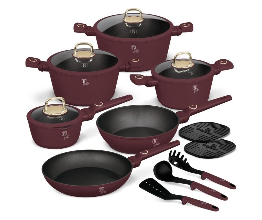 Set de oale si tigai cu capace, 15 piese Leonardo Collection Berlinger Haus BH 8051NN, antiaderente, strat titan, visiniu mat, i - 2