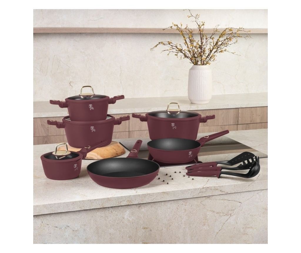 Set de oale si tigai cu capace, 15 piese Leonardo Collection Berlinger Haus BH 8051NN, antiaderente, strat titan, visiniu mat, i - 3