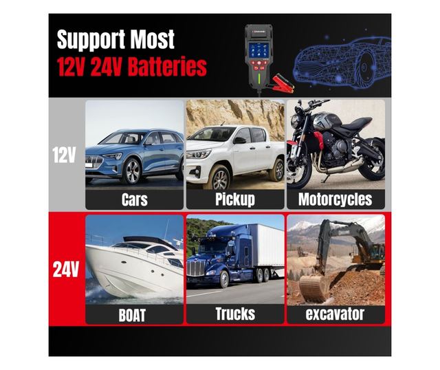 Tester de baterie auto KONNWEI KW700 cu imprimanta termica integrata, 12V/24V, ecran LCD color, compatibil cu AGM, GEL, EFB, Plu