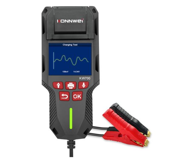 Tester de baterie auto KONNWEI KW700 cu imprimanta termica integrata, 12V/24V, ecran LCD color, compatibil cu AGM, GEL, EFB, Plu