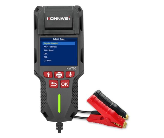 Tester de baterie auto KONNWEI KW700 cu imprimanta termica integrata, 12V/24V, ecran LCD color, compatibil cu AGM, GEL, EFB, Plu
