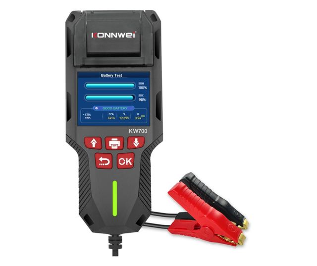 Tester de baterie auto KONNWEI KW700 cu imprimanta termica integrata, 12V/24V, ecran LCD color, compatibil cu AGM, GEL, EFB, Plu