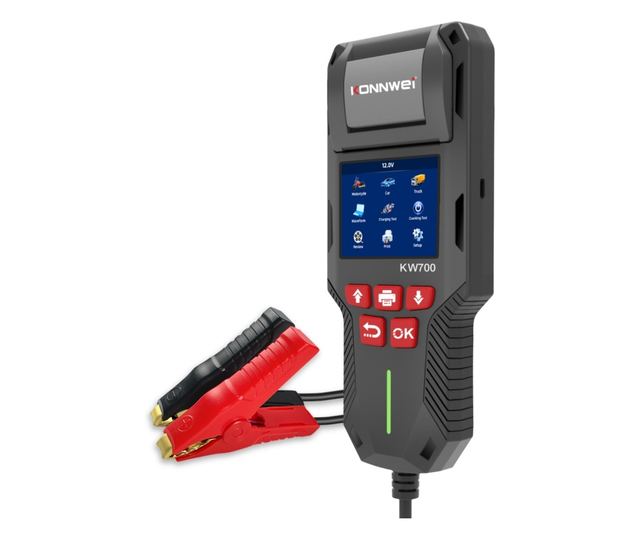 Tester de baterie auto KONNWEI KW700 cu imprimanta termica integrata, 12V/24V, ecran LCD color, compatibil cu AGM, GEL, EFB, Plu