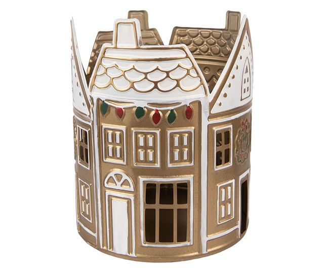 Karácsonyi gyertyatartó mézeskalács ház fém többszínű Ø 18x22 cm