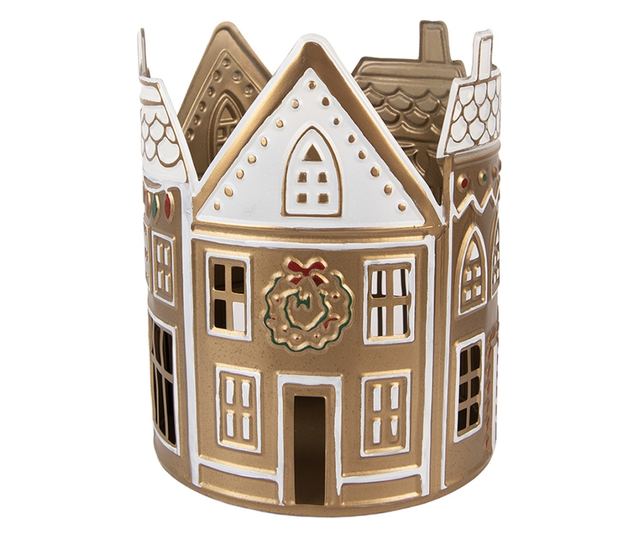 Karácsonyi gyertyatartó mézeskalács ház fém többszínű Ø 18x22 cm