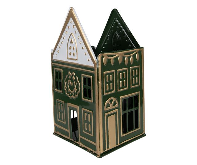 Karácsonyi gyertyatartó ház fémből 14x12x25 cm