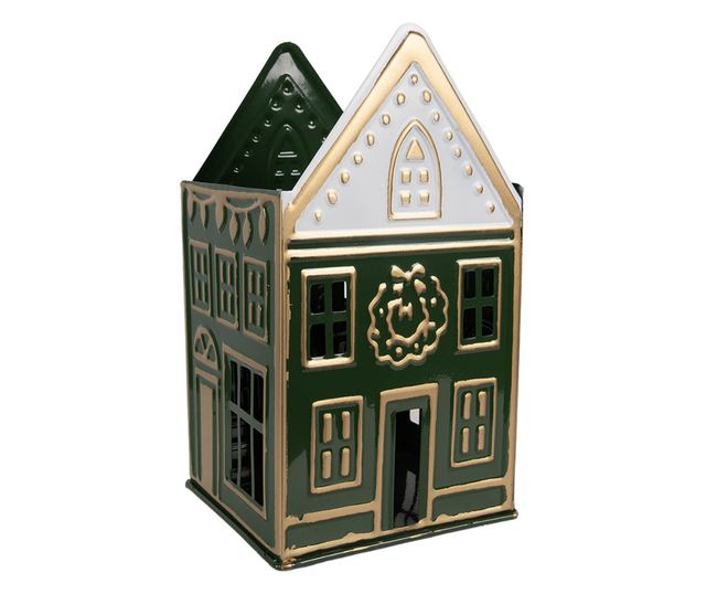 Karácsonyi gyertyatartó ház fémből 14x12x25 cm