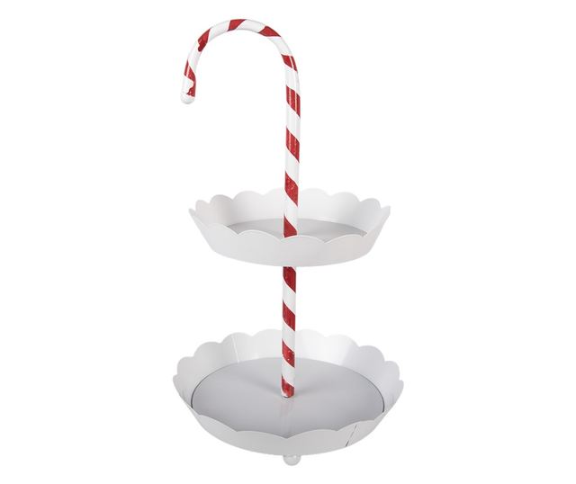 Karácsonyi tálaló fém fehér piros Ø 29x47 cm