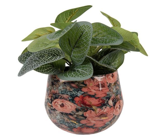 Virágos fém váza Ø 13x10 cm