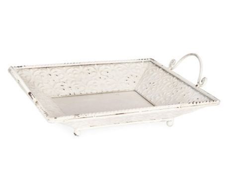 Tava decorativa otel alb vintage 30x30x9h