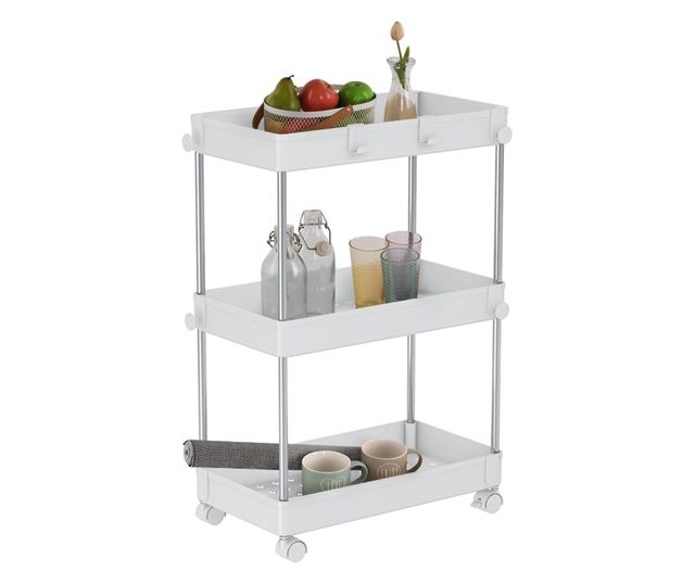 Aliol Fehér Fém Polc Kerekekkel 40x22x60 cm