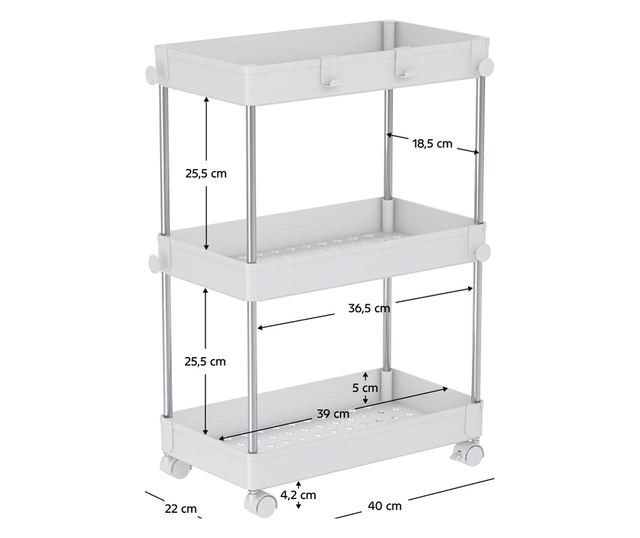 Aliol Fehér Fém Polc Kerekekkel 40x22x60 cm