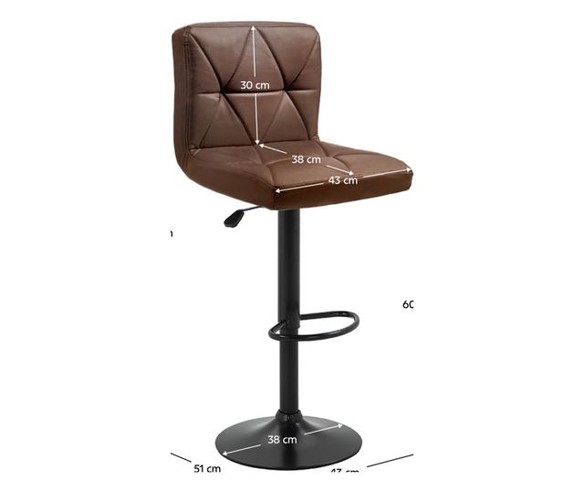 Bárszék fém fekete műbőr barna Selest 43x51x90-111 cm