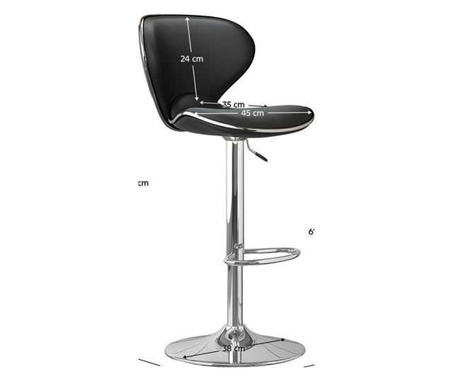 Króm fém bárszék fekete műbőr Hedli 45x51x83-105 cm