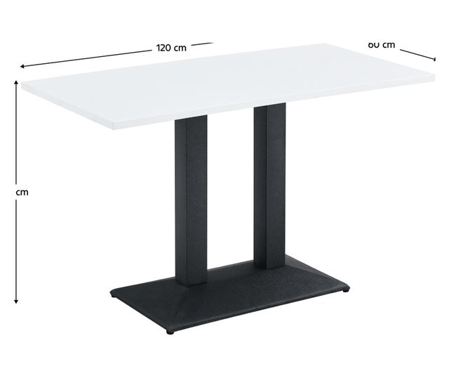 Nappali asztal, bisztró, laminált forgácslap fehér fekete fém Rinaldo 120x60x75 cm