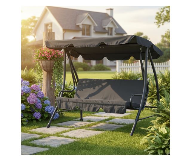 Kemi Kerti Hintaágy 3 Személyes Szürke 199x120x175 cm