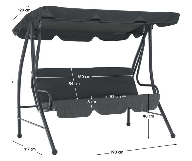 Kemi Kerti Hintaágy 3 Személyes Szürke 199x120x175 cm