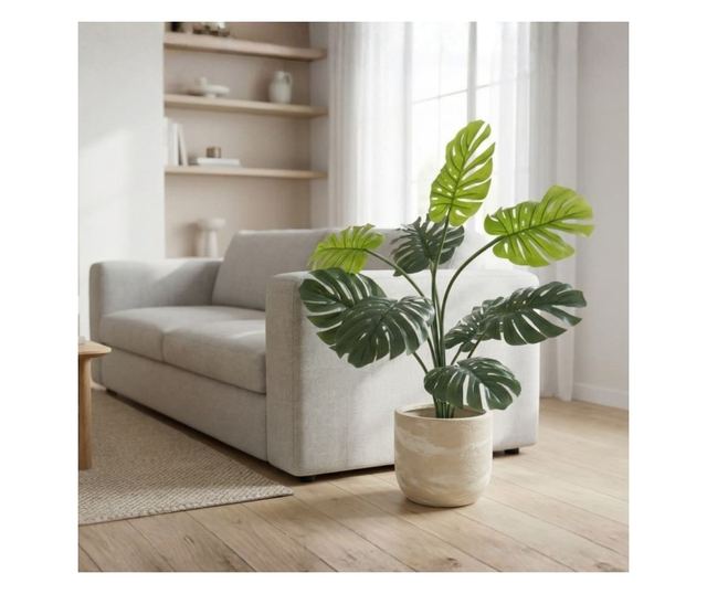 Mesterséges Monstera Növény 68 cm, Valósághű Zöld Levelek, Természetes Megjelenés, Fekete Cseréppel