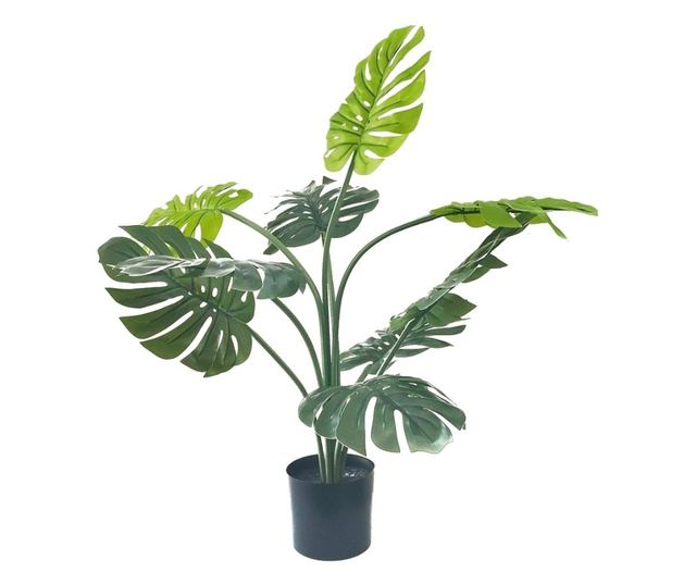 Mesterséges Monstera Növény 68 cm, Valósághű Zöld Levelek, Természetes Megjelenés, Fekete Cseréppel