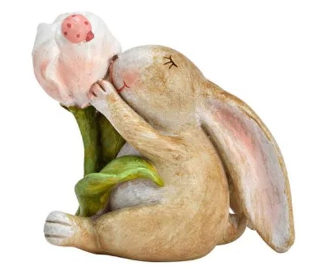 Figurina iepuras cu floare, 6x9x9 cm