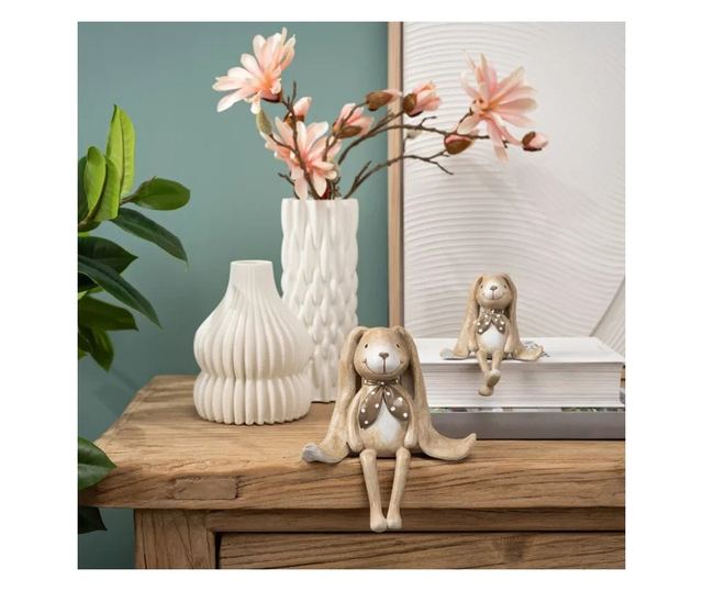 Figurina iepuras, sezut, bej, 15x12x7 cm