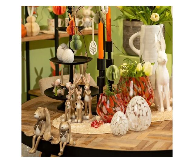 Figurina iepuras, sezut, bej, 15x12x7 cm