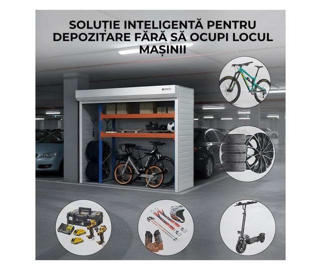 ParkingBox® Grande Beltéri tárolószekrény, rollós ajtóval, robusztus, 250x210x80 cm