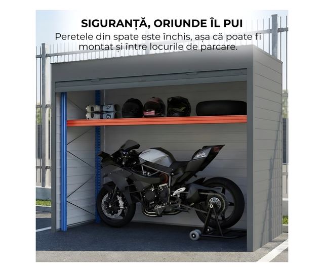 ParkingBox® Kerti Kültéri Tárolós Szekrény, Fém, Motorkerékpár Tároló, Bútor, Robogó, Tökéletes Teraszra,