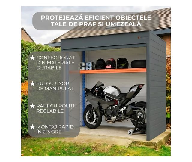 ParkingBox® Kerti Kültéri Tárolós Szekrény, Fém, Motorkerékpár Tároló, Bútor, Robogó, Tökéletes Teraszra,