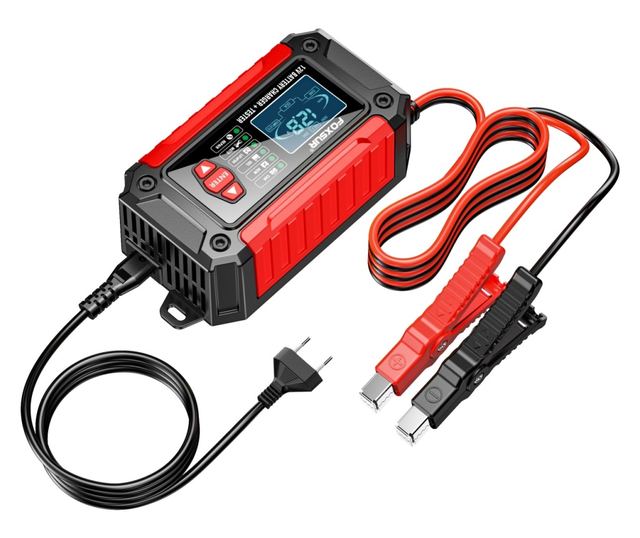 Akkumulátortöltő és teszter FOXSUR FTC-1206 2 az 1-ben, 12V/6A – Intelligens egyenirányító autó- és motorkerékpár-akkumulátorokh