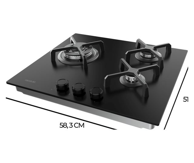 Cecotec Bolero Squad G Gáz főzőlap, 3 égő, 58 cm, fekete
