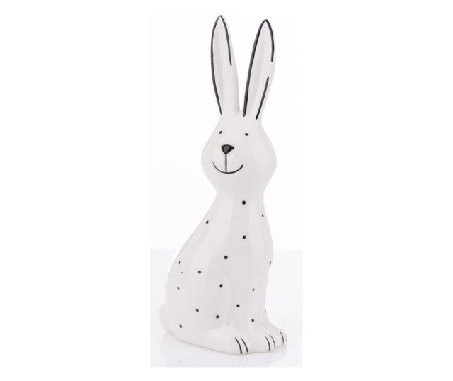 Figurina ceramica iepuras, alb/negru, 20x8x5 cm