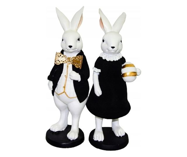 Figurina iepuras-fetita, costum negru/alb, 8x26 cm