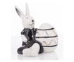 Figurina ceramica iepuras cu ou, negru/alb, 8,5x7,5x7 cm