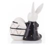 Figurina ceramica iepuras cu ou, negru/alb, 8,5x7,5x7 cm