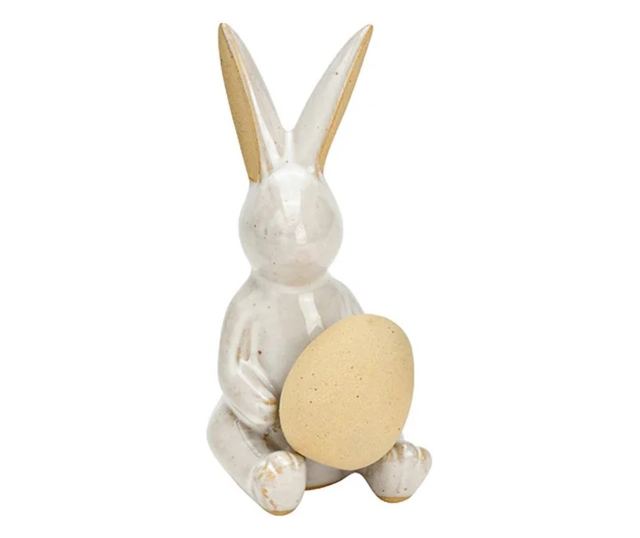 Figurina ceramica iepuras cu ou, crem, 6x13x6 cm